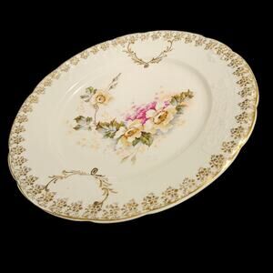Antique CT Carl Tielsch Germany Floral Plate Gold Trim Embossed Rim 9.5"